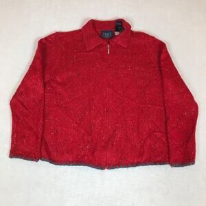 Vintage Crazy Horse Red Flecked Chunky Knit Collar Full Zip Jacket Petite Medium